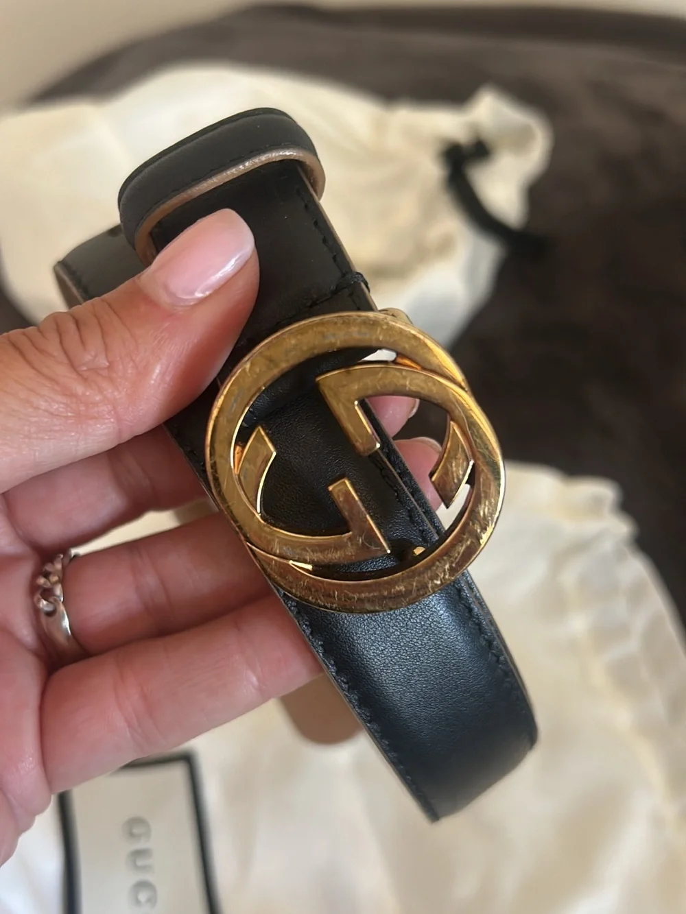Gucci Black Leather Belt with Gold Double G Logo Buckle